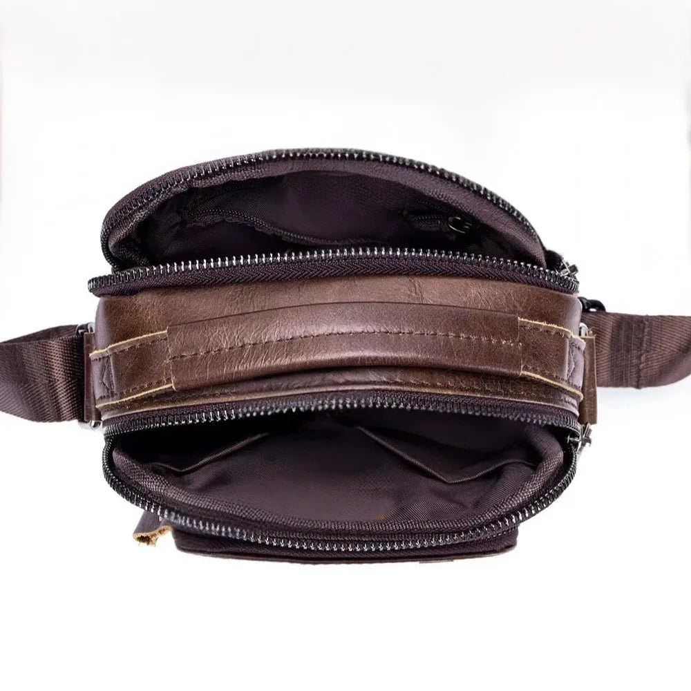 Sacoche pratique en cuir homme marron, vue intérieure