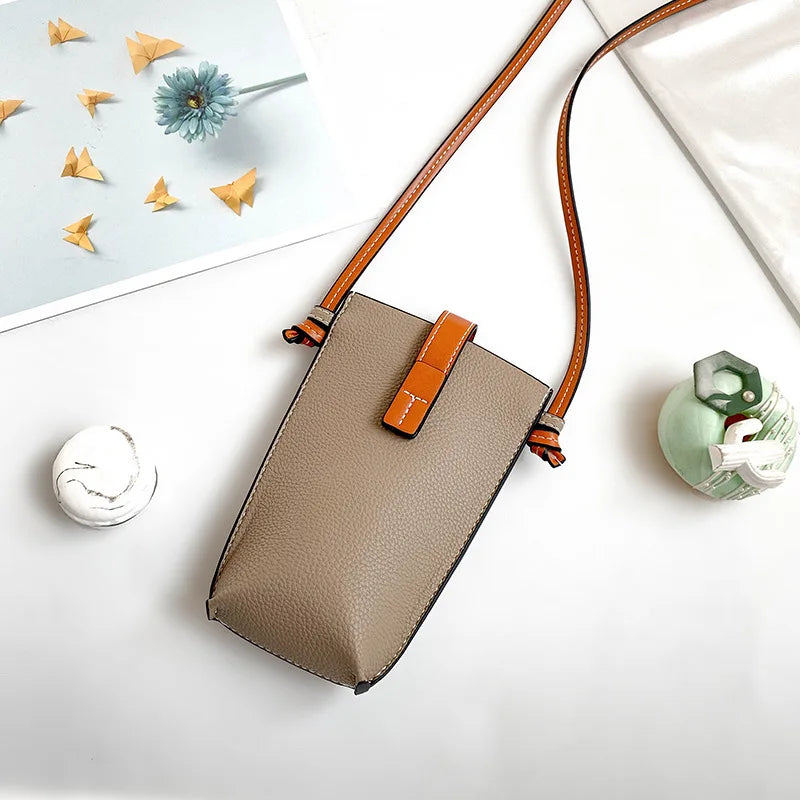 Sacoche téléphone portable femme marron clair bandoulière