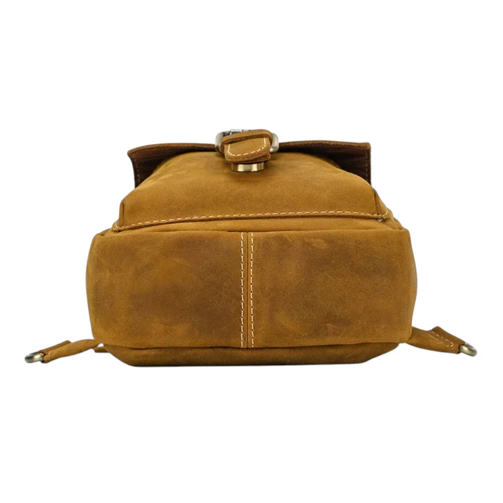 Sacoche vintage en cuir pour homme camel à plat