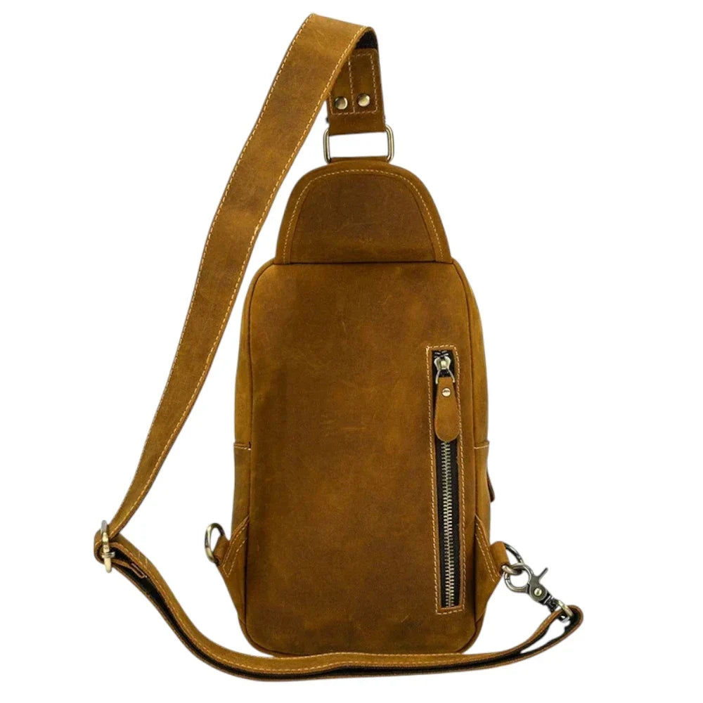 Sacoche vintage en cuir pour homme camel arrière