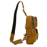 Sacoche vintage en cuir pour homme camel de côté