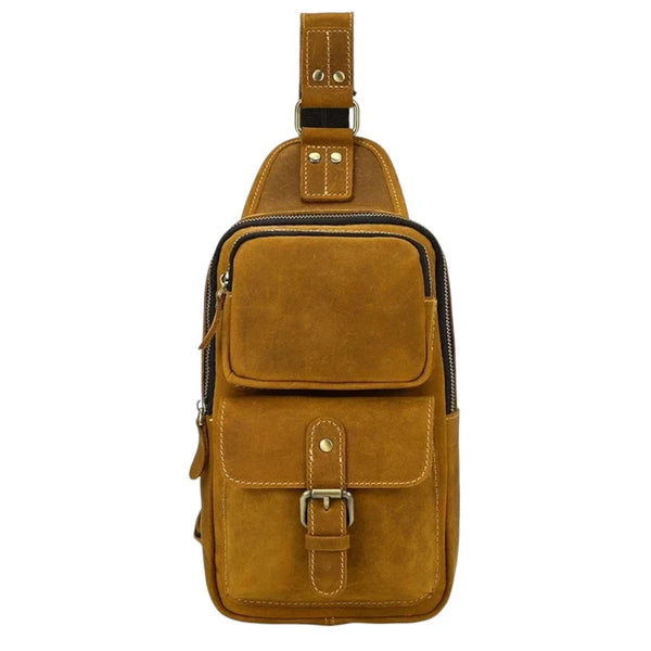 Sacoche vintage en cuir pour homme camel
