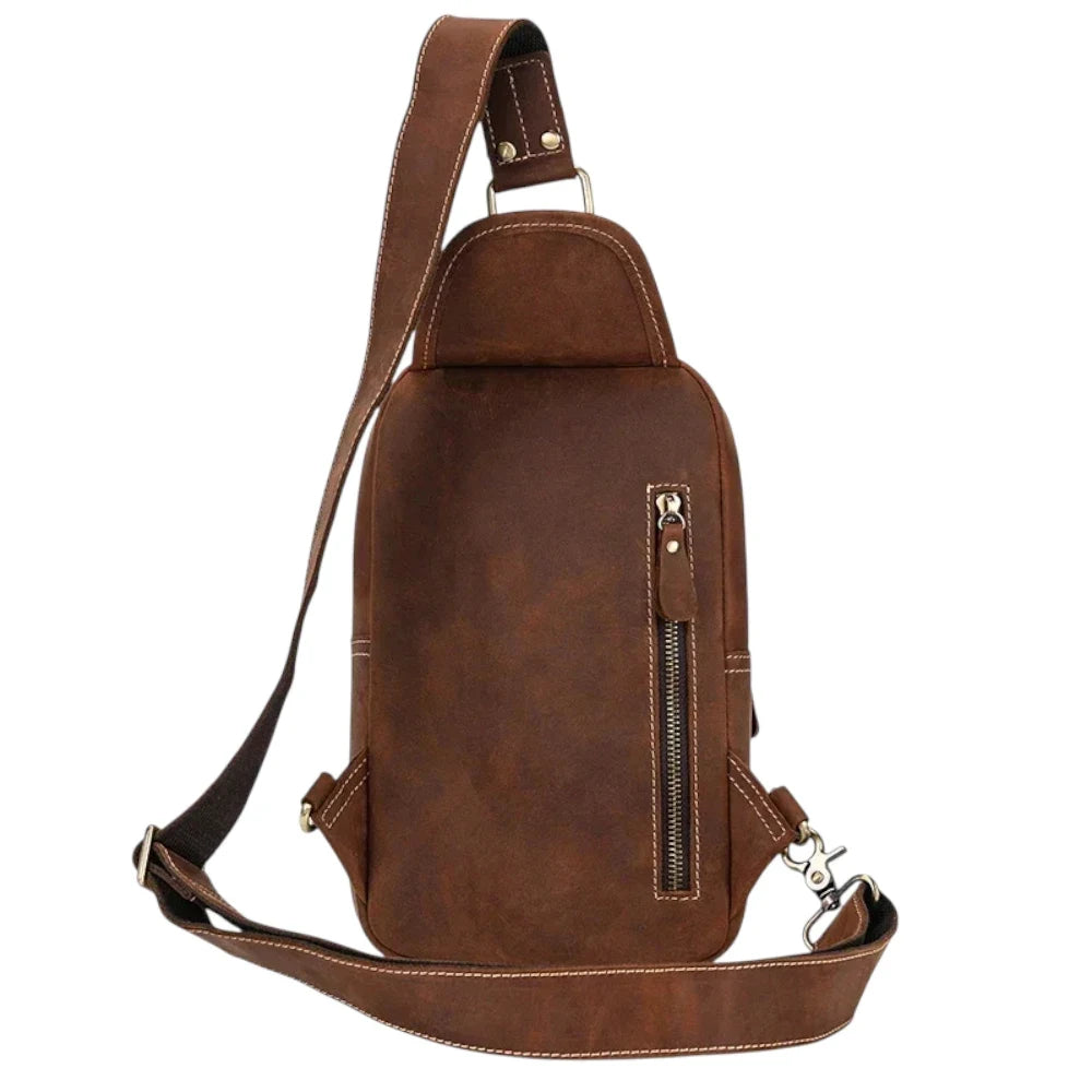Sacoche vintage en cuir pour homme marron de dos