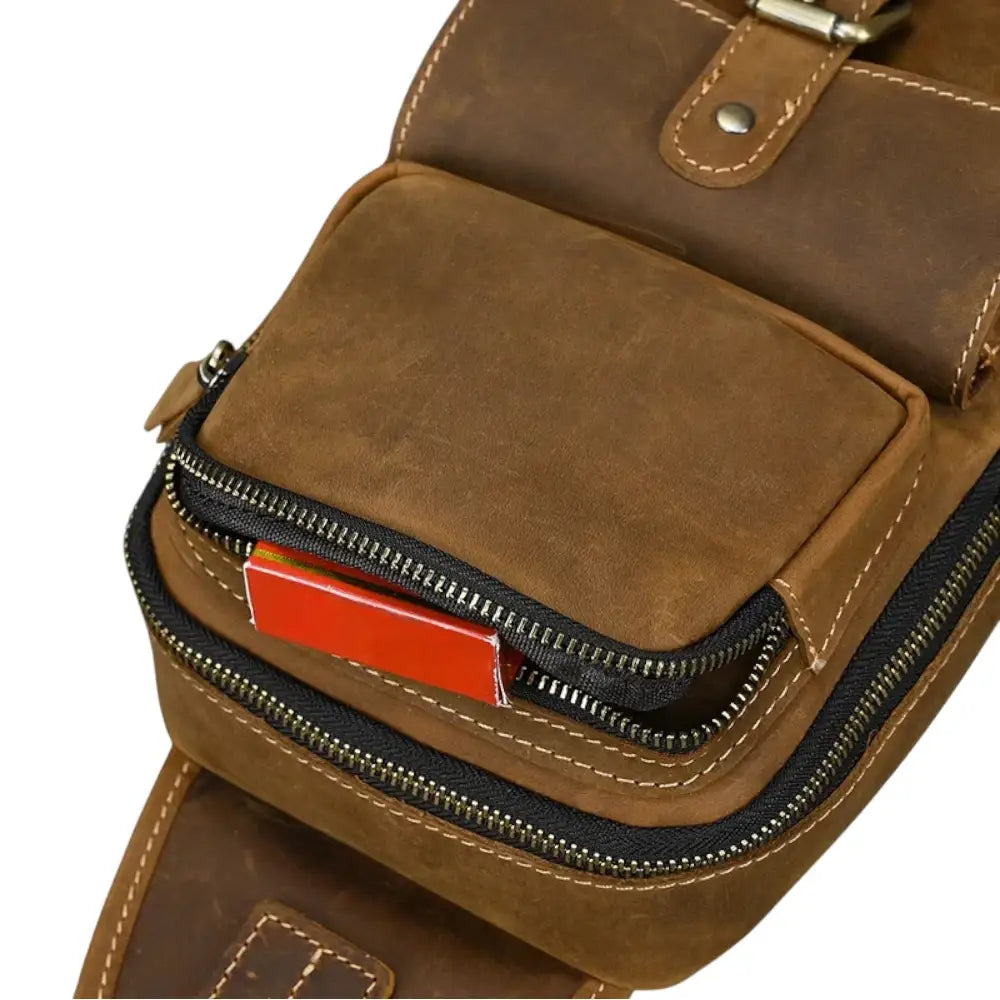 Sacoche vintage en cuir pour homme poche avant haut