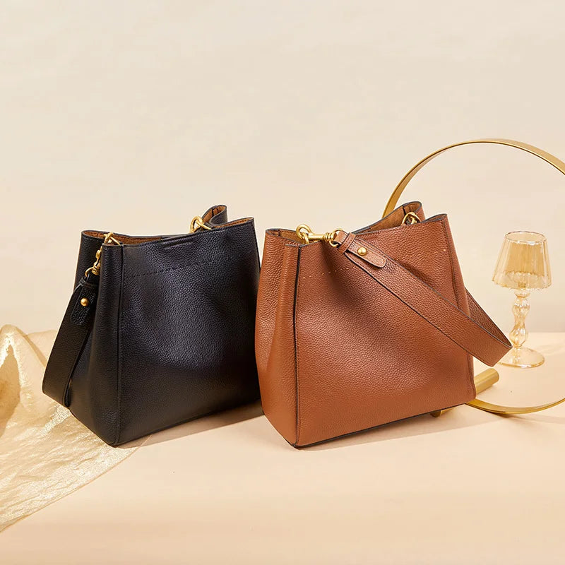 Sacs à main femme en cuir de vachette noir et marron