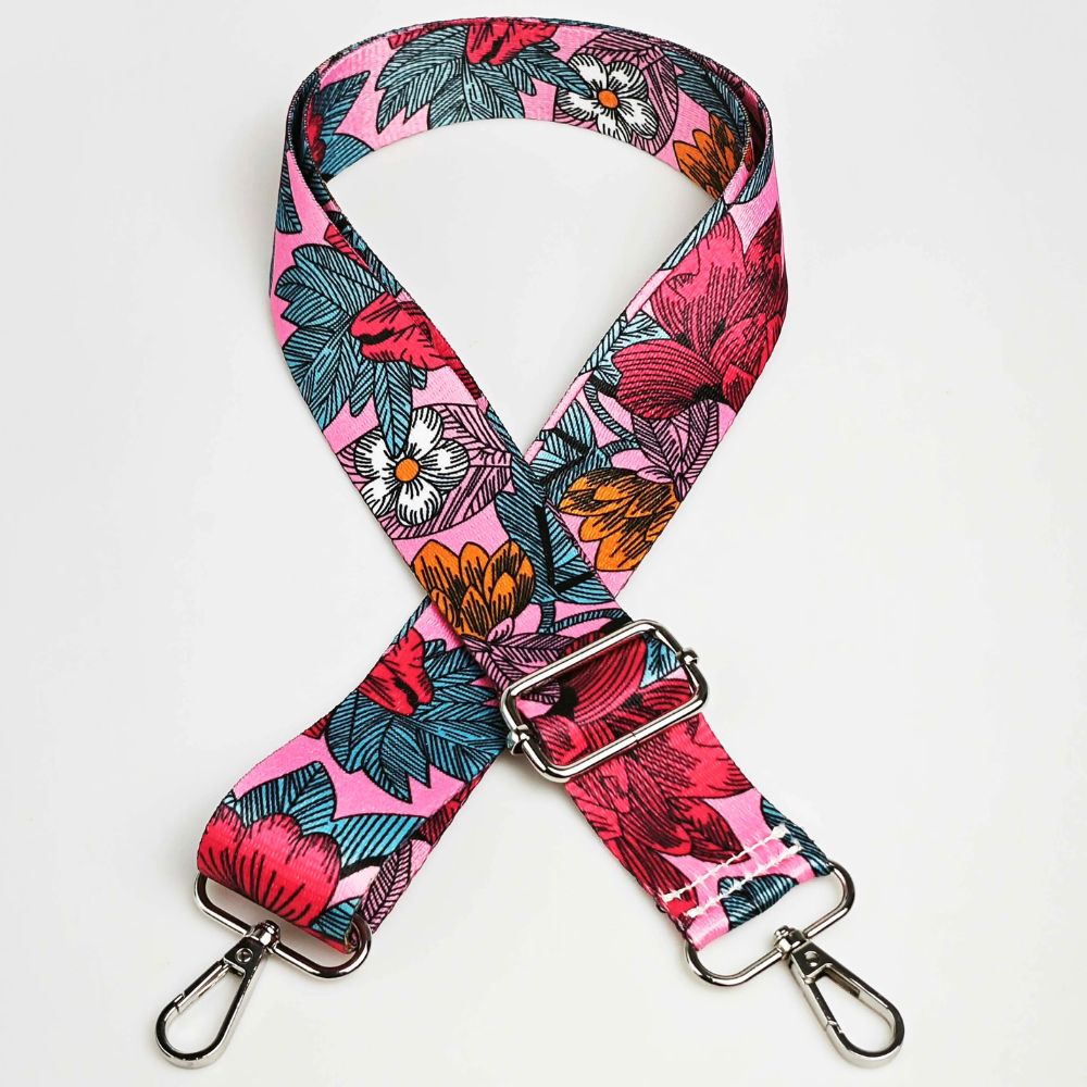 Sangle bandoulière pour sac motif floral rose
