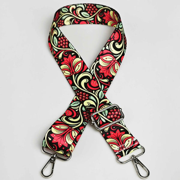 Sangle bandoulière pour sac motif floral rouge